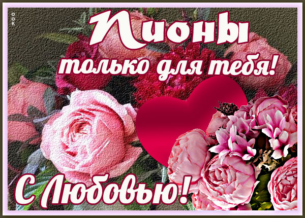 Открытка картинка с пионом с любовью