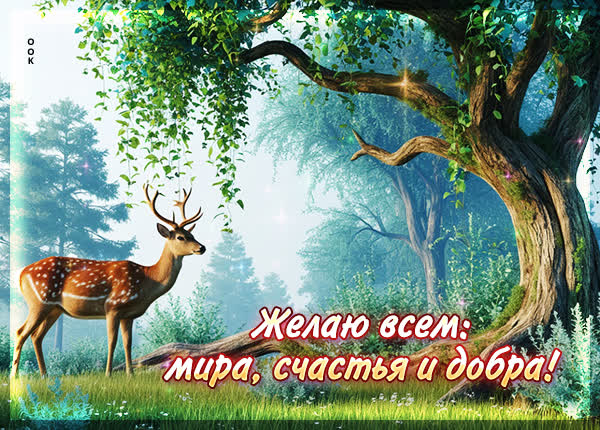 Postcard картинка желает всем мира, счастья и добра