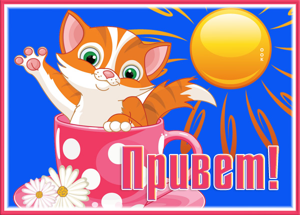 Открытка милая открытка привет с котёнком
