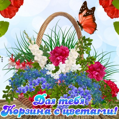Открытка картинка  с корзиной цветов