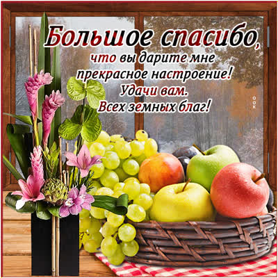 Postcard картинка спасибо с корзиной фруктов