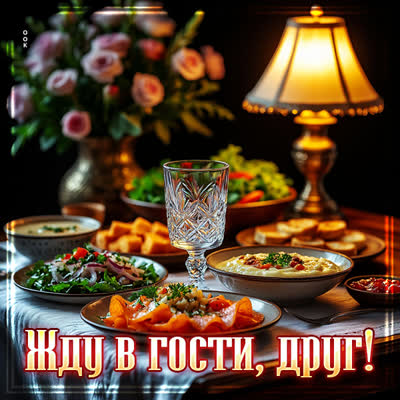 Postcard картинка жду в гости, друг