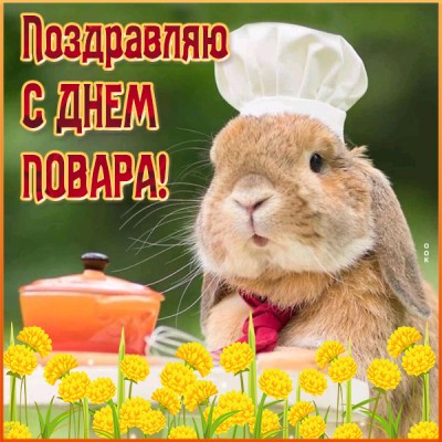 Открытка милая картинка с днем повара с кроликом