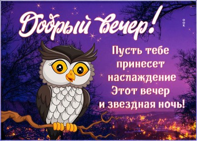 Открытка открытка добрый вечер с совой