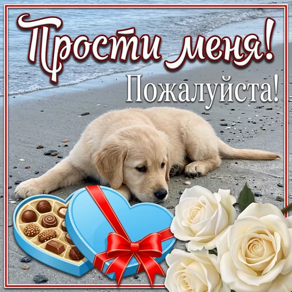 Картинка открытка прости с собачкой