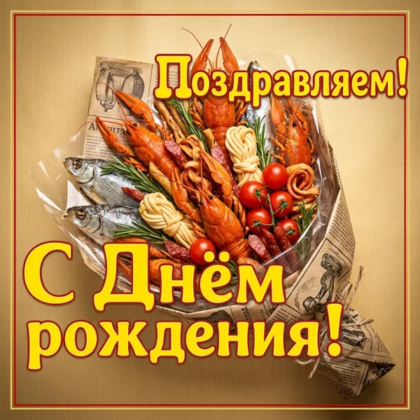 Postcard картинка поздравляю со сьедобным букетом