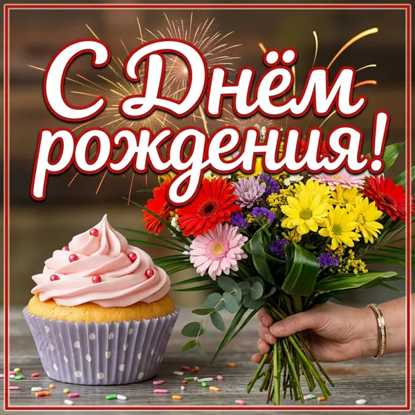 Postcard красочная картинка с днем рождения женщине