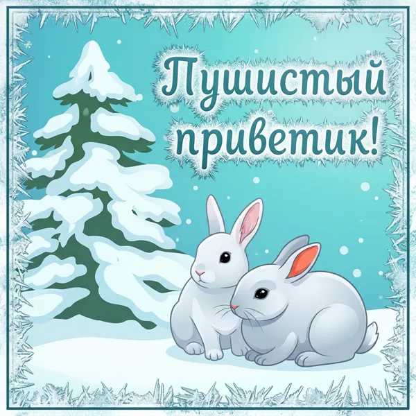 Postcard милая картинка пушистый приветик
