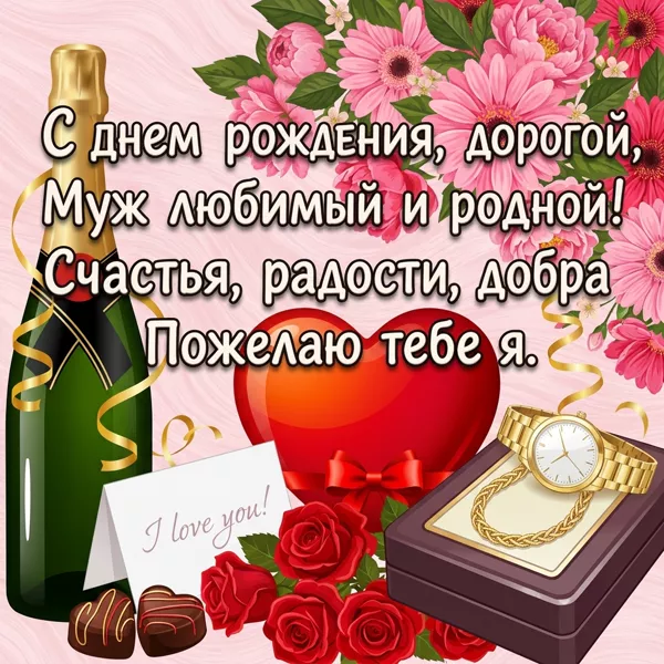Открытка красивая открытка с днем рождения мужу