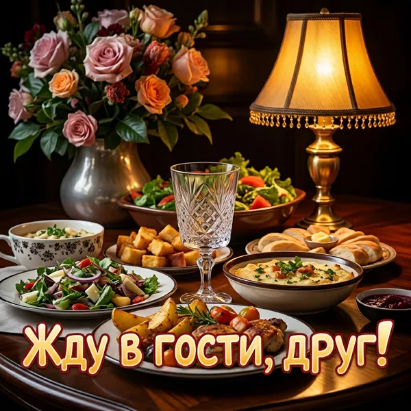 Postcard картинка жду в гости, друг
