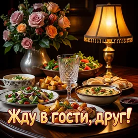 Postcard картинка жду в гости, друг