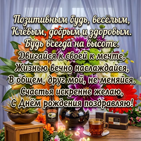 Открытка картинка с днем рождения другу с пожеланиями