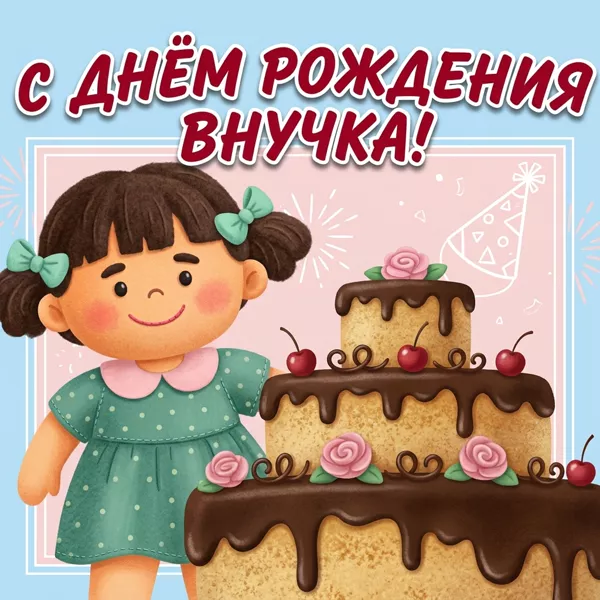 Открытка картинка с днем рождения внучке с тортом