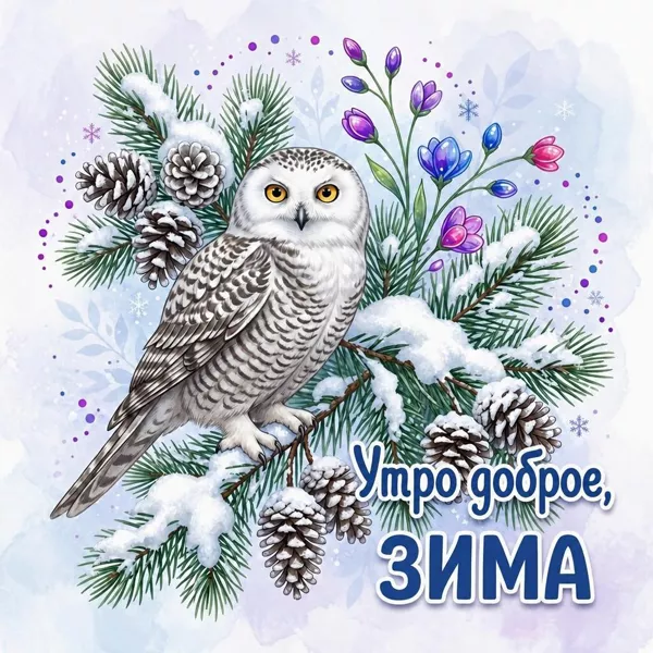 Открытка картинка утро доброе,  зима