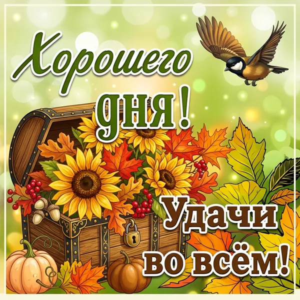 Открытка оригинальная картинка хорошего дня и удачи во всем с птицей